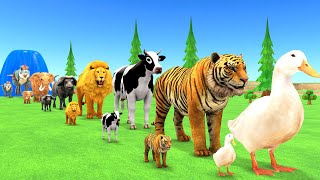 Paint Animals Duck,Tiger,Cow,Gorilla,Lion,Buffalo,Elephant,Dinosaur  Fountain Crossing Animal Game
