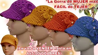 ⛔️ Guau!! La GORRA de MUJER más fácil de TEJER (La vas a VENDER hasta en $45.00 Dólares) 👌👌👌