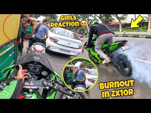Burnout in Zx10r 🤩Girls Reaction 😍on my Zx10r || training back work out 🏋️♀️