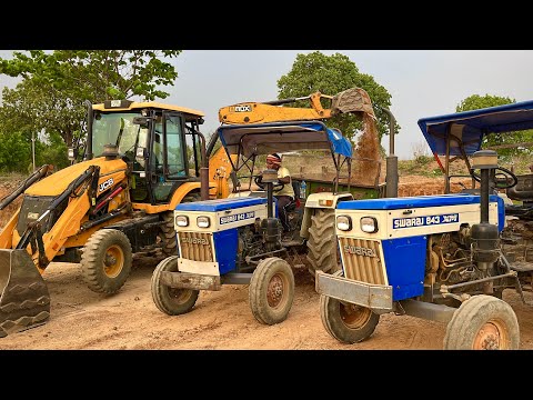 JCB 3DX Backhoe Loader Loading Mud In My Two Swaraj Tractor For Road Construction | Jcb Dozer Video