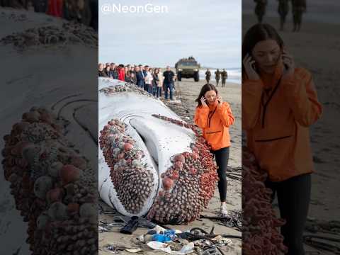 A giant whale with millions of barnacles living on its body is stranded and is being helped by…