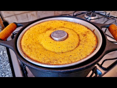 BOLO DE FUBA SIMPLES  FOFINHO FEITO NA PANELA NA BOCA DO FOGÃO MENOS TEMPO QUE NO FORNO A GAZ