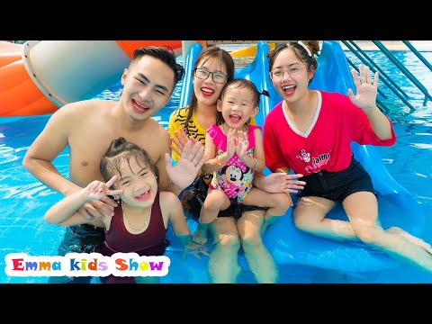 Emma와 가족은 수영장에서 목욕을했다 | Swimming Song |  핑크 퐁, 슬라임 / 레인보우 생일 케이크 만들기