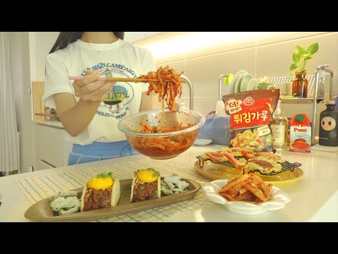 코스트코 갔다가 손님초대 상 차리기. 하루만 영업하는 소잉클래스 중급반, 배 육회샌드위치, 꿀대구, 통통한 새우전