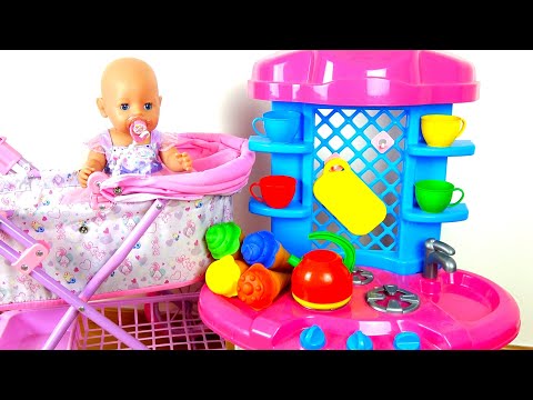 Baby Born doll playing with New Toy Kitchen