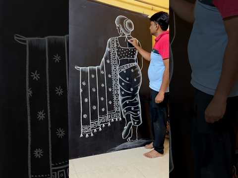 Learn to draw a picture of a woman running with her pallu spread ๐ #drawing #art #shortvideo