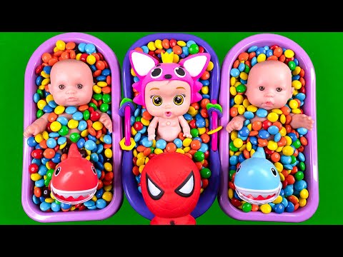 Satisfying Video | Mixing Funny Candy ASMR & Make Up in 3 Bathtubs with Magic M&M's Skittles