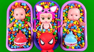 Satisfying Video | Mixing Funny Candy ASMR & Make Up in 3 Bathtubs with Magic M&M's Skittles