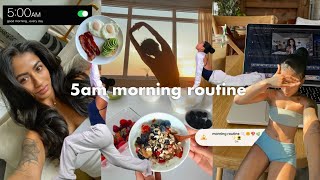 my 5AM morning routine *cozy* | banana matcha latte, pilates, nature walk, healthy breakfast