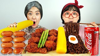 🍗 Spicy  chicken 양념치킨 Black bean Noodles 짜장면 Mukbang 먹방