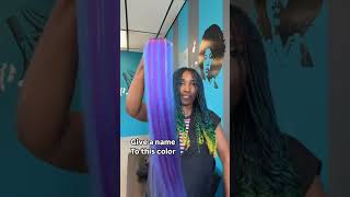 ASMR how to blend hair braid extensions, tinsel color blue and purple