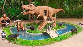 I Built a Giant T Rex Dog House with a Koi Fish Pond 🦖🐶  Handmade from Clay