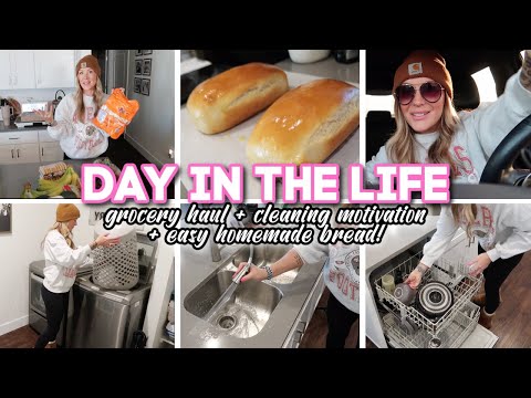 DAY IN THE LIFE VLOG // EASY homemade bread , grocery haul & cleaning motivation!