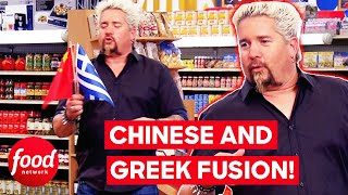 Guy Challenges Contestants To Mix Chinese And Greek Cuisine | Guy's Grocery Games