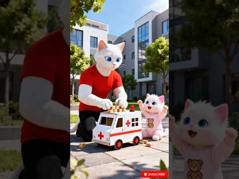 Kitten Teased for Playing with a Cardboard Ambulance, Dad Builds a Golden Ambulance