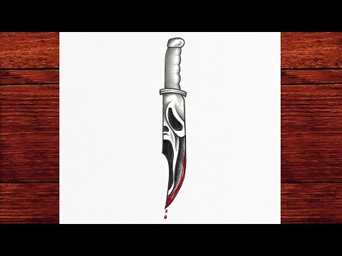 How to Draw a Horror Knife with a Face Step by Step