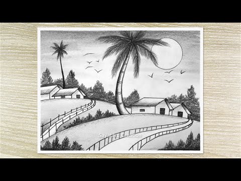 How to draw a simple Landscape easy pencil drawing, Super Easy Pencil drawing