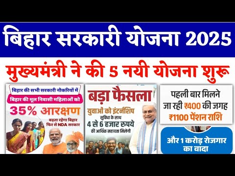 बिहार नितीश सरकार पांच नयी योजना 2025 शुरू | 125 यूनिट फ्री बिजली, एक करोड़ रोजगार, पेंशन रु1100 मिले