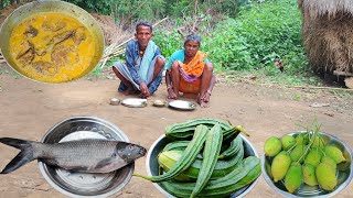 rural grandma cooking FISH CURRY and eating | rural TRIBE people how to cook and eat | village life