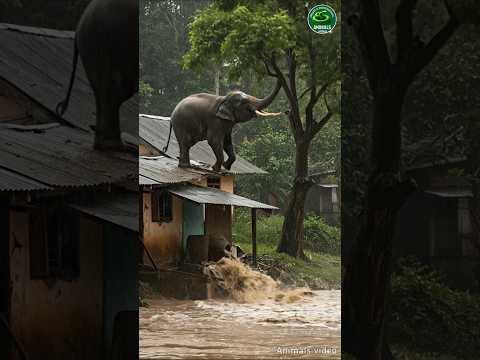 Elephant standing on the roof and breaking the tree #elephant #animalsvideo #animals