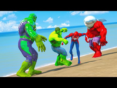 GTA 5 COLOR TEAM HULK SPIDERMAN CHALLENGE SUPERHEROES GAME ANIMATION COMPILATION 6%