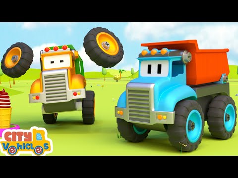 Construction vehicles building a rabbit house— Dump truck, cement truck & excavator for Kids.