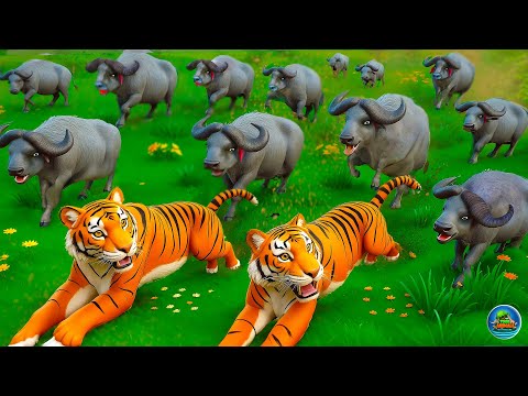 Epic Buffalo Group Counter Attack on Zombie Tigers & Bison! Wild Animal Battles | ARBS