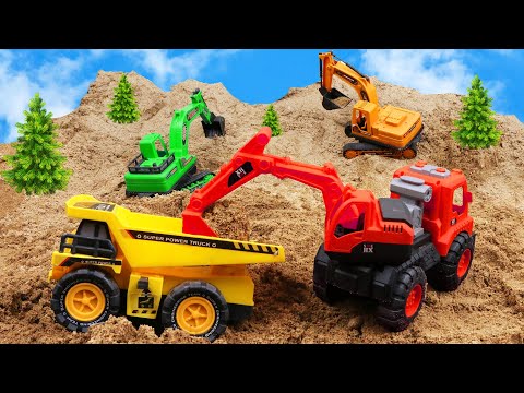 Rescue the truck from the pit with excavator and crane truck | Car toy stories | Enjo mini farm