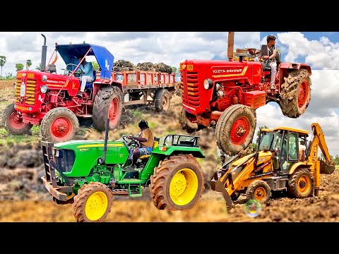 JCB 3dx Mud Loading Tractor | Mahindra 475 Mahindra 575 Plus John Deere 5045 Tractor #jcb #tractor
