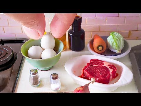 MINI EGG & BEEF STIR FRY Miniature Food KITCHEN Toy Play SET COOKING TINY FOOD [ ASMR ]