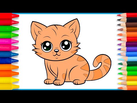 How to draw a Cat🐈😻Easy cat drawing and coloring for kids