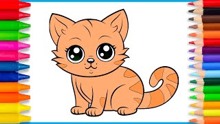 How to draw a Cat🐈😻Easy cat drawing and coloring for kids