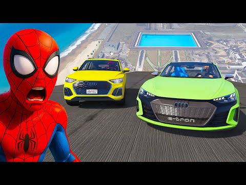 Örümcek Adam ve Tung Tung Sahur 😱 Audi Ailesi Arabalar İkili Parkurda - GTA 5