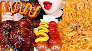 ASMR Giant BBQ Chicken Drumsticks, Cheese Sausage, Spicy Noodles Recipe 직접 만든 자메이카 통다리 치킨, 신라면 툼바 먹방