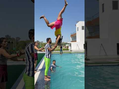 Swimming pool me udi mari #action #stunt #gymnast #viralshorts #flip #couplegoals #acrobatics #pool