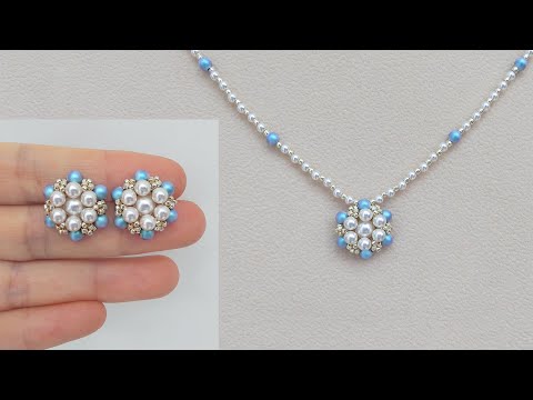 “Summer Delight” Beaded Pearl Necklace & Beaded Pearl Cluster Earring Studs. DIY Beaded Jewelry