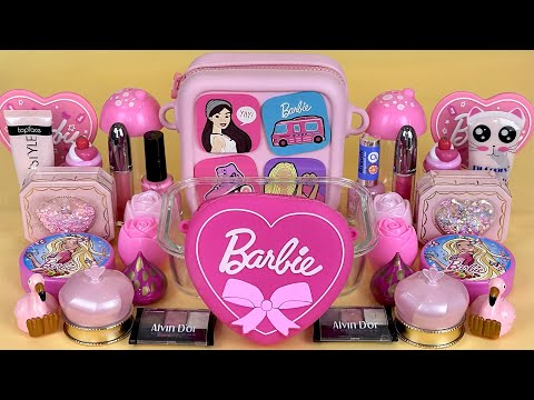 Pink Barbie SLIME. Mixing makeup and glitter into Clear Slime. Satisfying Slime Videos 2160p.