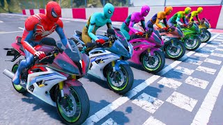 HOMBRE ARAÑA EN MOTO - MOTO VS DESAFÍO DE SALTO DE MEGA RAMPA - GTA 5 MOTO