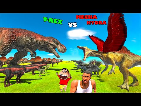 MECHA HYDRA VS MECHA T REX WITH FRANKLI VS SHINCHAN IN ANIMAL REVOULT BATTLE SIMULATOR IN HINDI