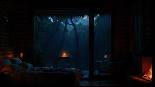 Cozy Rainy Night in a Cabin Forest | Crackling Fireplace & Soothing Rain Sound