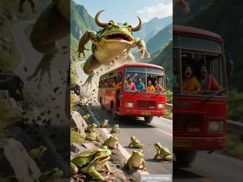 Millions of frogs attacked up on passengers red bus lion saved 🐸 🦁 #shorts #ai