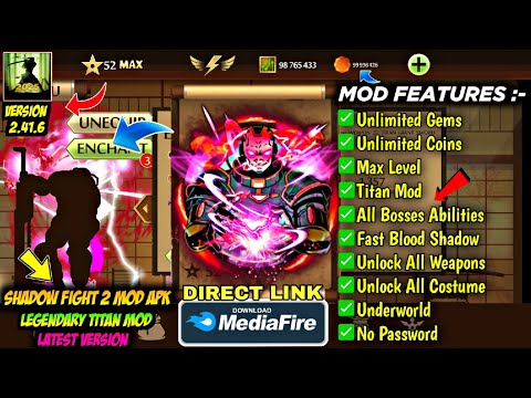 shadow fight 2 mod apk max level 52 unlimited money latest version media fire link - Legendary Titan