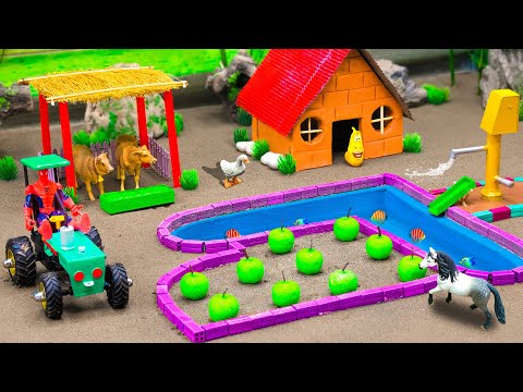 DIY Farm Diorama with house cow, barn | mini hand pump supply water for Apple orchard #9 | @DiyFarm