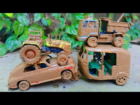 Muddy Auto Rickshaw And Tractor, Dumper Cleaning Water Pump | Tractor Muddy Cleaning Video | Toys