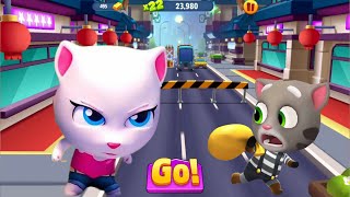 Talking Tom Gold Run Fireworks In China New Update - Angela vs Tom Raccoon Gameplay
