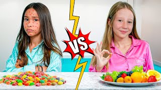 Nastya and her friend learn healthy lifestyle