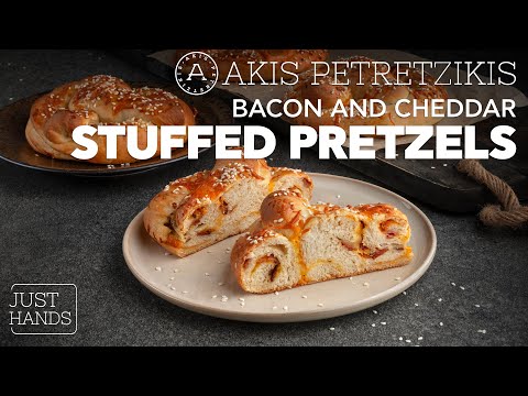 Bacon and Cheddar Stuffed Pretzels | Akis Petretzikis