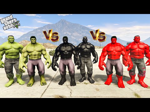 Green Hulk Vs Red Hulk Vs Black Hulk Epic Battle In GTA 5