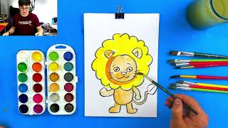 How to draw a lion, colouring and painting for kids ￼