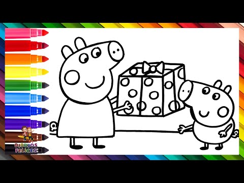 Dibuja y Colorea A Peppa Pig Y George Pig En Navidad 🐷🎁🎅🌈 Dibujos Para Niños